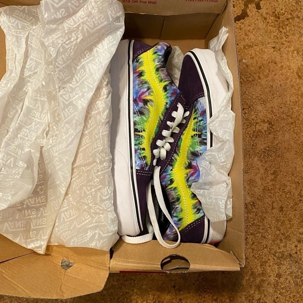 VANS old Skool mysterioso purple and yellow tie dye suede leather sneakers - Picture 3 of 9